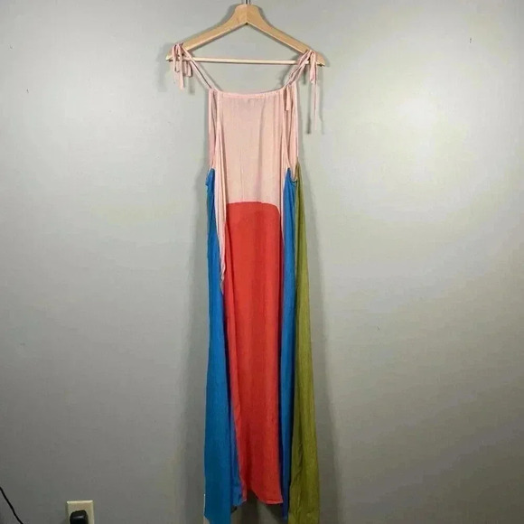 All Saints Aida Color Block Maxi Dress Size US 2 Sheer Boho Halter Tie Colorful - Picture 7 of 11